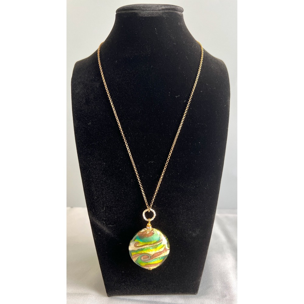 Handmade Murano Style Glass Pendant Necklace Italy 925 Silver Chain 19" - Picture 2 of 8